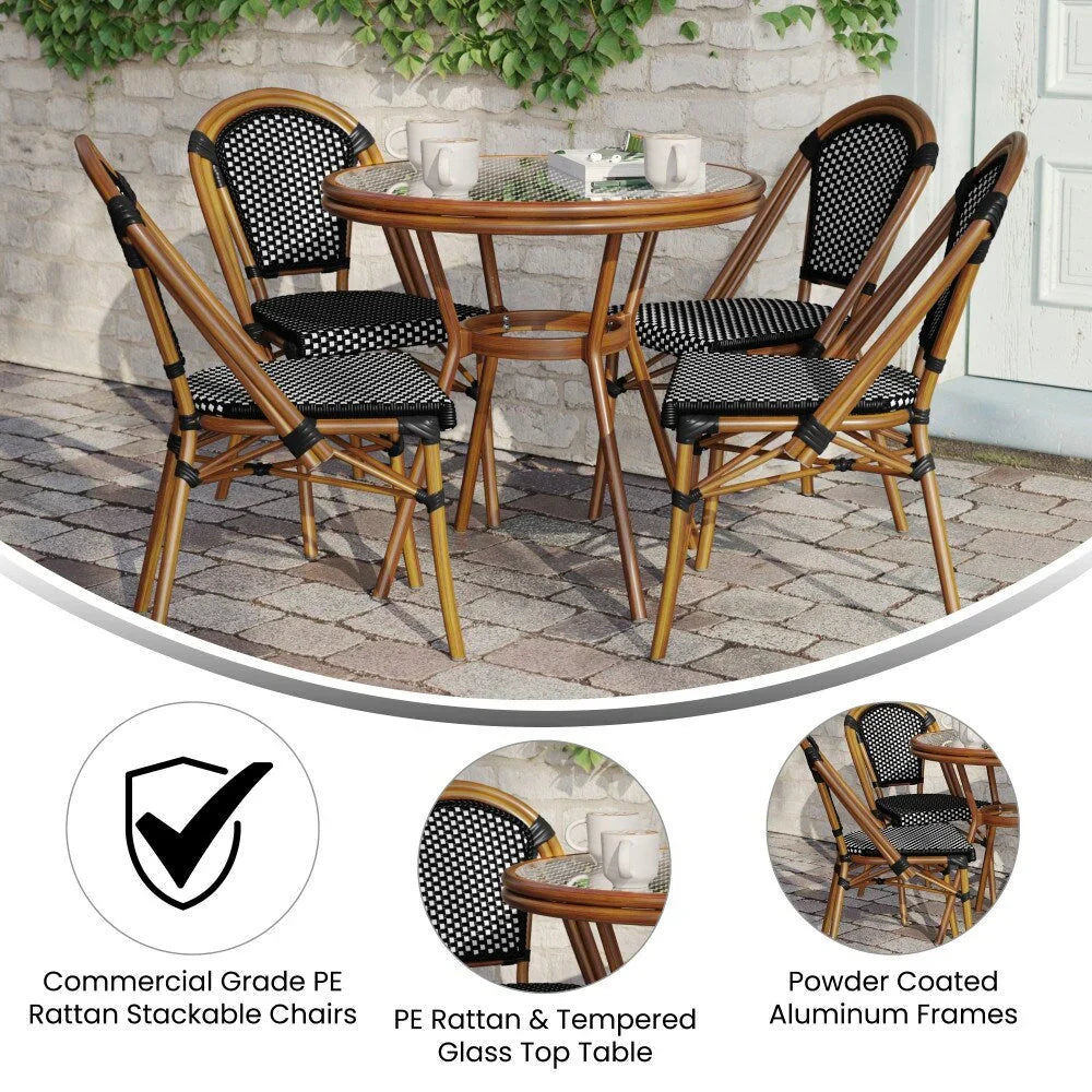 Gewerbliches Bistro-Set für Innen- und Außenbereiche mit Tisch und vier Stühlen
