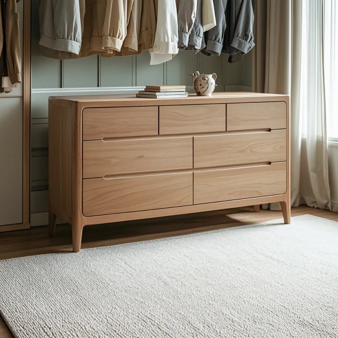 Traditionelle Doppelkommode aus natürlichem Eichenholz für das Schlafzimmer