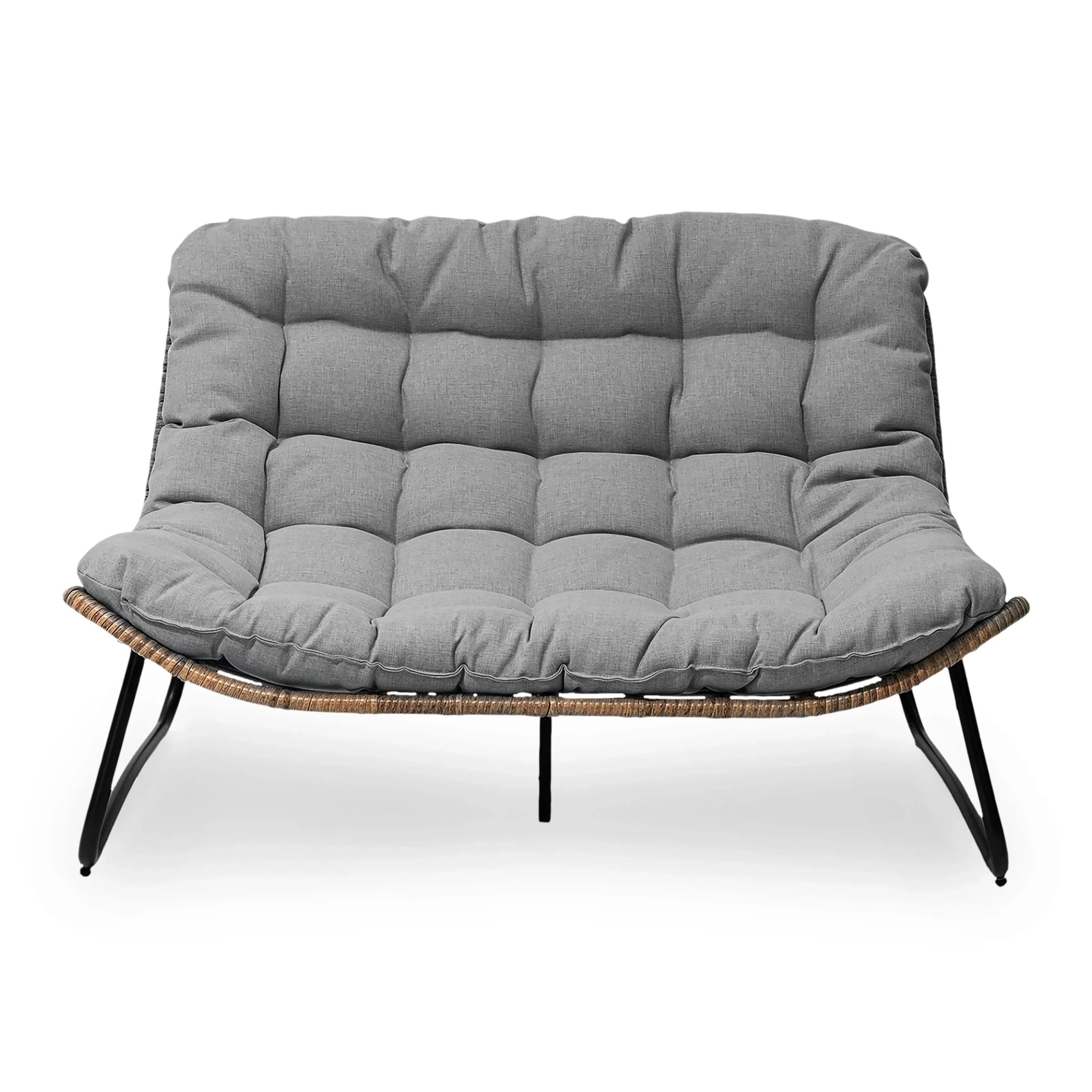 Doppelsessel Papasan mit Kissen, wetterfestes PE-Rattan und Metallrahmen für Innen- und Außenbereich