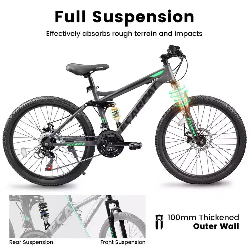 Okak 27,5 Zoll Mountainbike mit doppelter Federung vorne und hinten, 21-Gang Dirt Bike mit mechanischer Scheibenbremse, Erwachsenenfahrrad für Herren und Damen