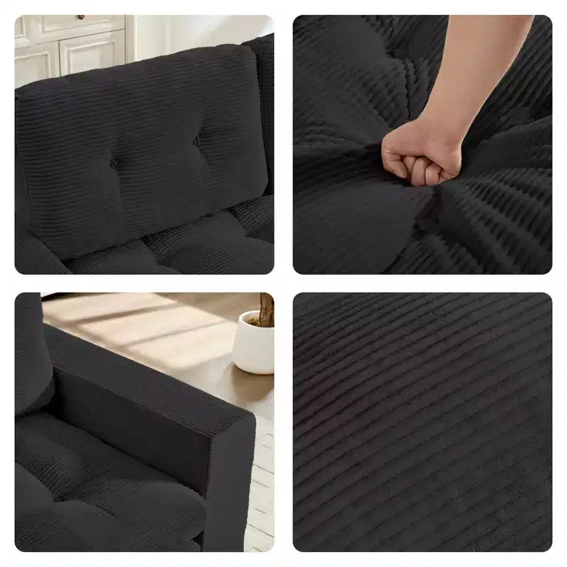 Mjkone 71" 2-in-1 Schlafsofa, umwandelbar, gerippter Stoff, klappbares Zweisitzer-Schlafsofa mit geknöpften Polstern, platzsparend