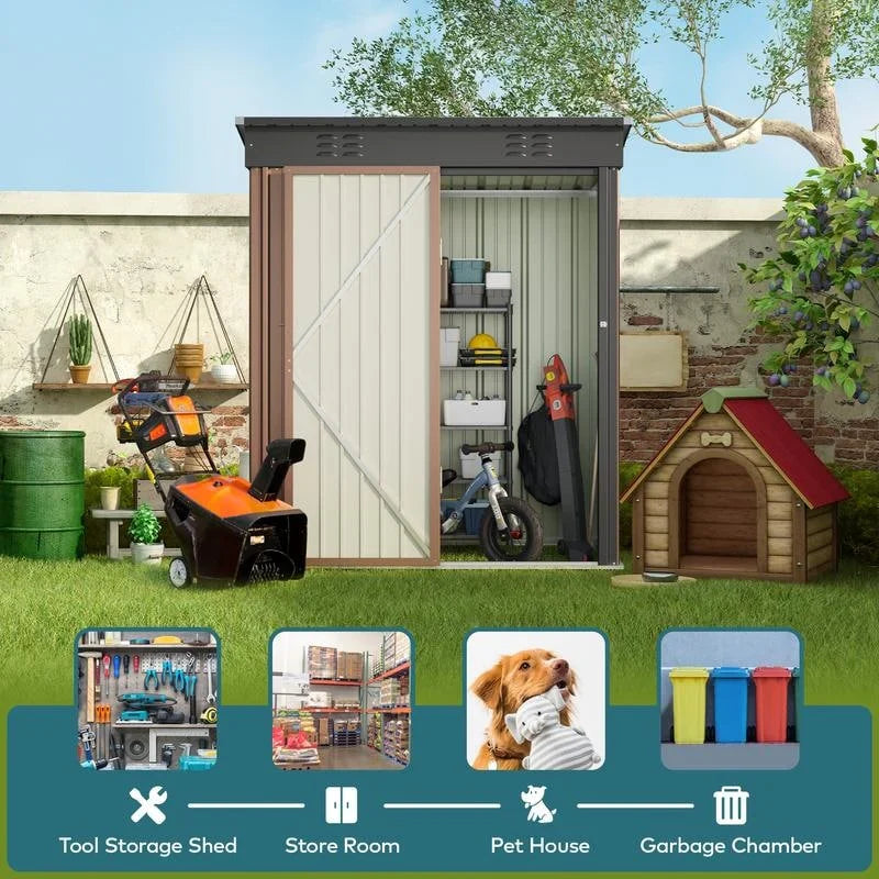 Outdoor-Geräteschuppen aus Metall mit abschließbarer Tür für Gartenmöbel und Werkzeuge