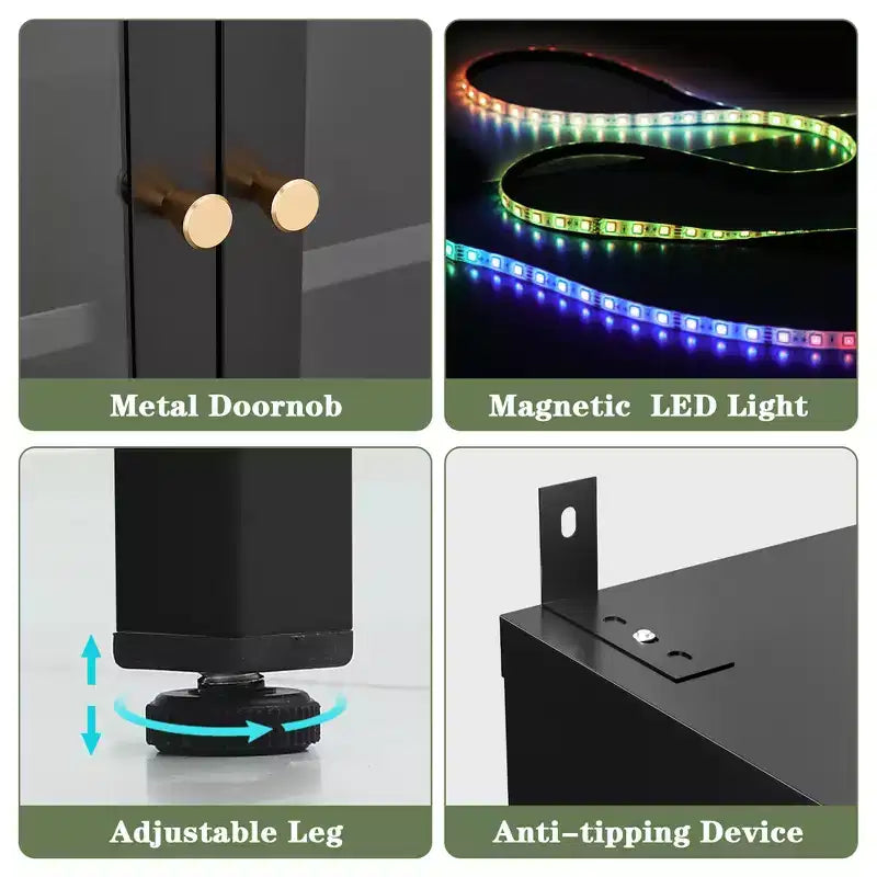 Bekrvio 67H Vitrine mit 3-seitigem Glas und LED-Beleuchtung, 5-Lagen-Aufbewahrung mit Doppeltüren und Metallrahmen für Sammlerstücke, ideal für kleine Räume