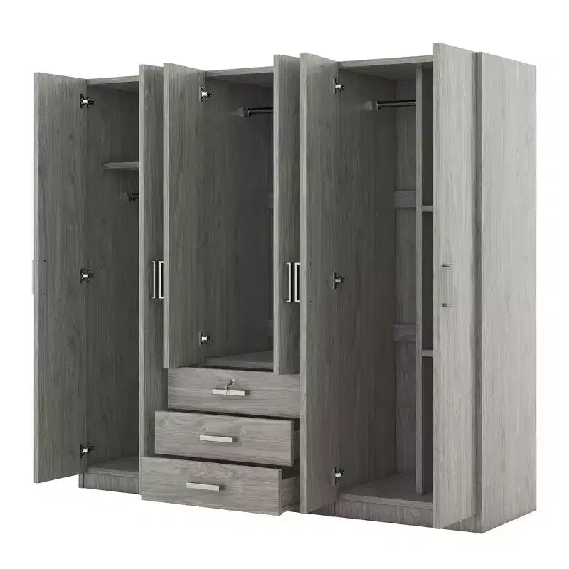 6-türiger Holz-Kleiderschrank mit Schubladen für das Schlafzimmer