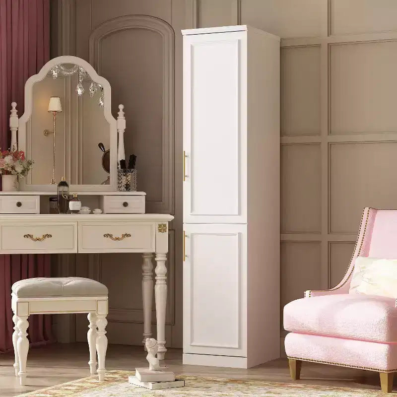 Famapy Luxe Weißer modularer Kleiderschrank mit goldener Hardware: Kassettentüren + gemischtes Türdesign Eleganter maßgeschneiderter Kleiderschrank für Schlafzimmer