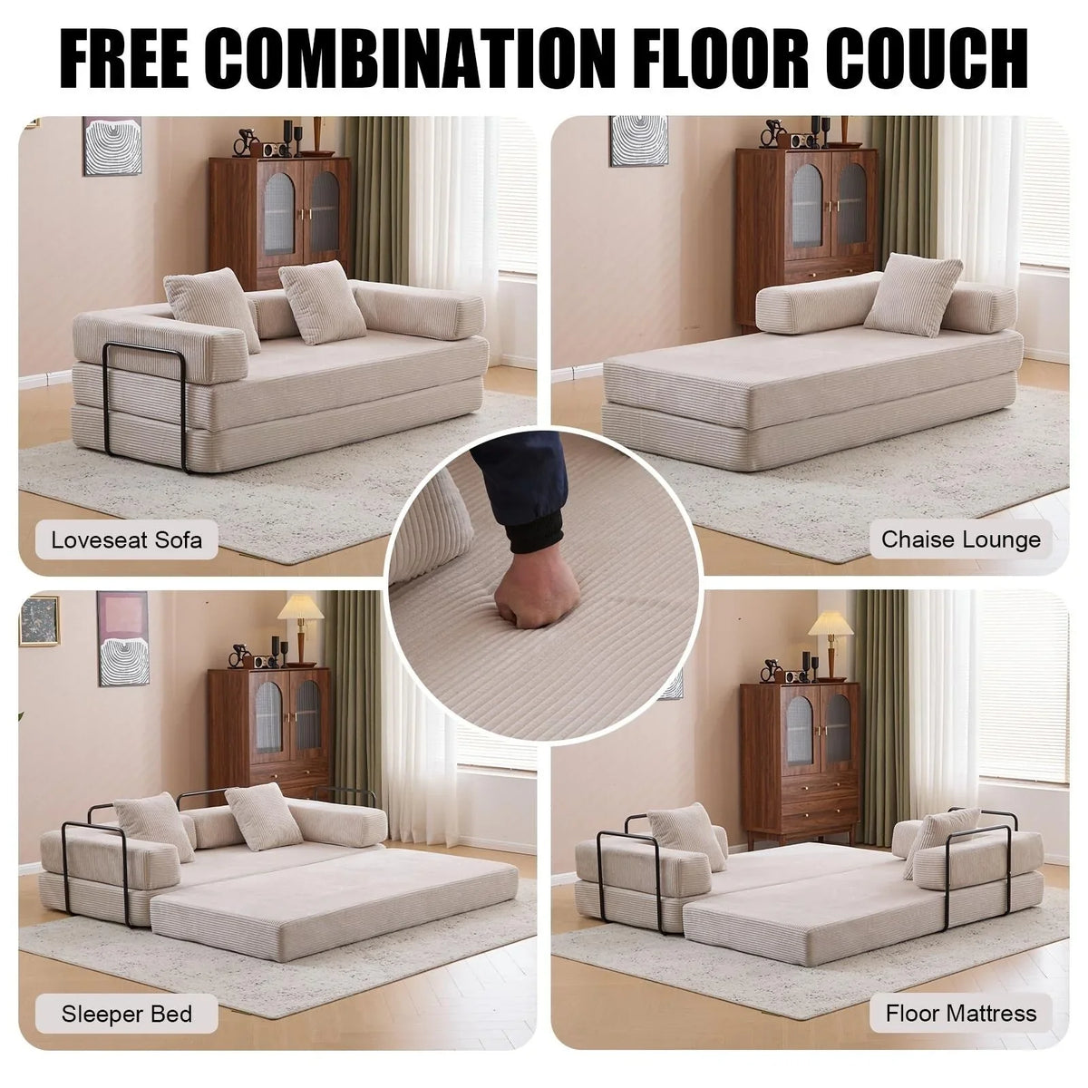 Umwandelbares Bodenschlafsofa mit Rückenkissen, Chenille-Gewebe für Wohnzimmer Schlafzimmer