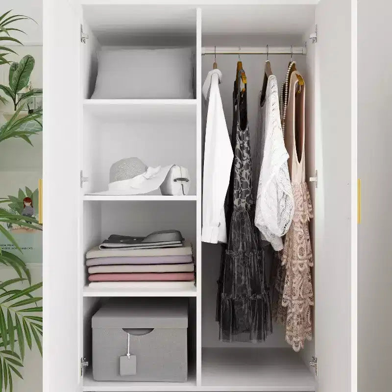Hitow Kleiderschrank mit zwei Schubladen und Spiegeltür, zonierte Aufbewahrung