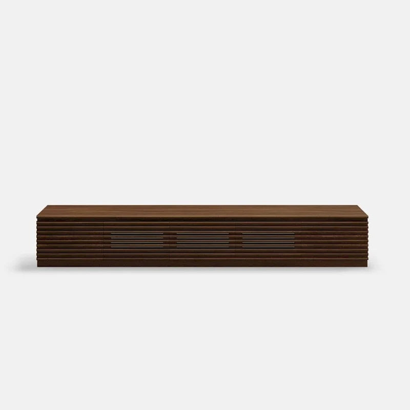 Minimalistischer TV-Ständer mit Schubladen, Massivholz-Medienkonsole mit Schränken, Klapptür, Nussbaumfurnier, fertig montiert