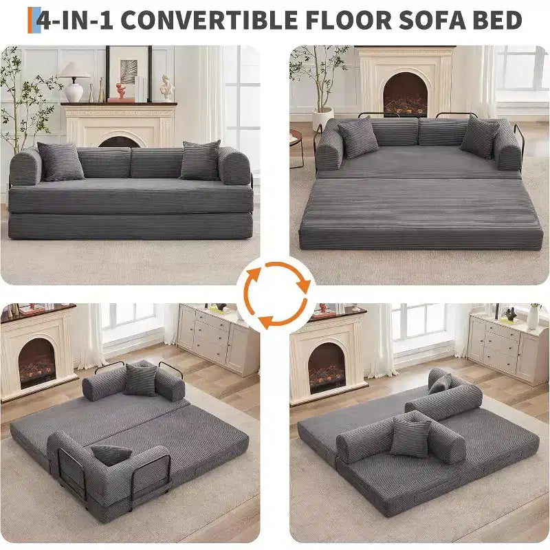 2-in-1 Schlafsofa, bequemes klappbares Cord-Schlafsofa mit tiefer Sitzfläche und breiten Armlehnen, knochenloses Sofa, für Wohnzimmer, Apartments