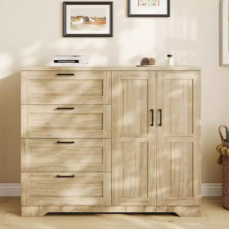43,3 H Kleiderschrank mit 4 Schubladen und Kleiderstange, multifunktionaler Schlafzimmer-Aufbewahrungsschrank Kommode