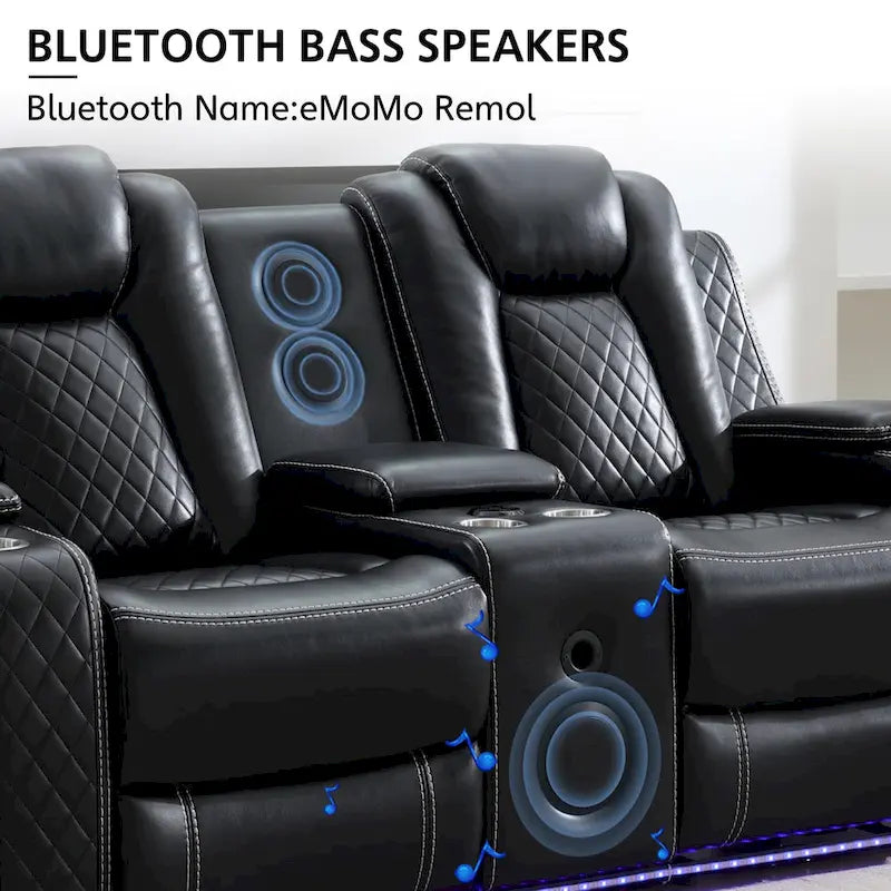 Elektrisches Relaxsofa mit kabellosem Ladegerät, Leselampe für das Wohnzimmer, Kunstleder-LED-Beleuchtung, AC/USB-Anschluss, Getränkehalter, Schwarz
