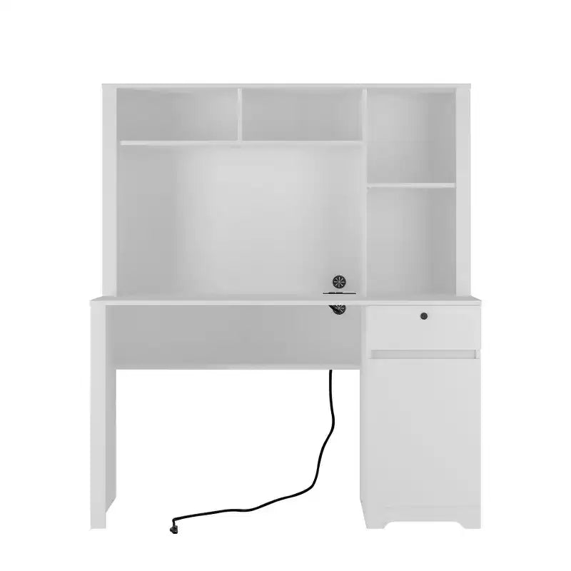 51.18 Zoll moderner Computertisch mit Aufsatz und Bücherregal, Schreibtisch mit viel Stauraum, Schreibtisch für Arbeitszimmer, Lesezimmer