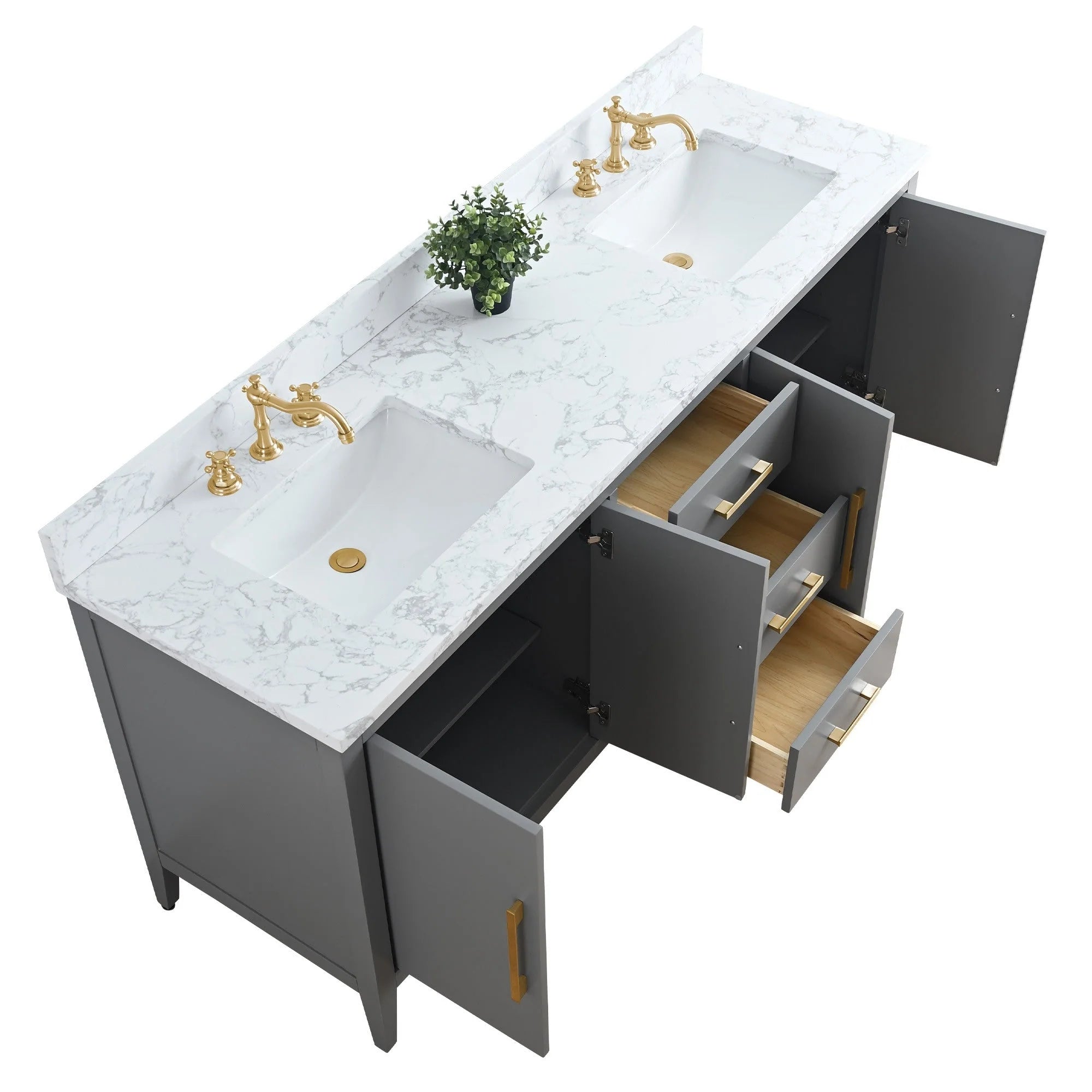 Vanity Art 72 Zoll Badezimmer-Waschtischunterschrank mit Doppelwaschbecken und Kunstmarmorplatte