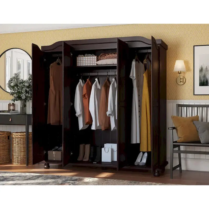 Palace Imports Kyle Kleiderschrank mit 4 Türen aus 100 % Massivholz und Massivholz- oder Spiegeltüren