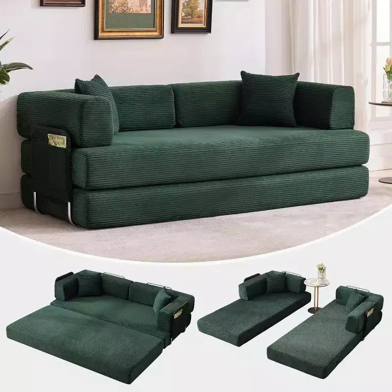 Cord-Boden-Schlafsofa mit Kissen, umwandelbaren Armlehnen und Rückenlehne, geeignet für Wohnzimmer, Schlafzimmer und Apartments.