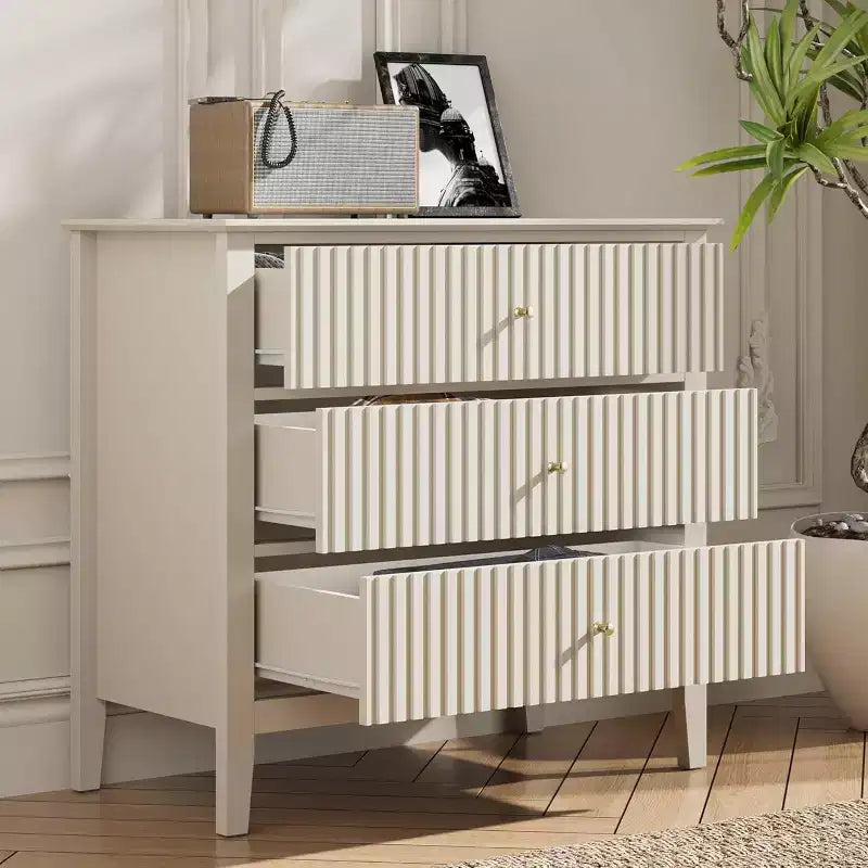 Heynemo Kommode mit 3 Schubladen, lackiert, 76 cm hoher Holz-Nachttisch mit Stauraum, breite moderne Kommode mit Kugelauszug