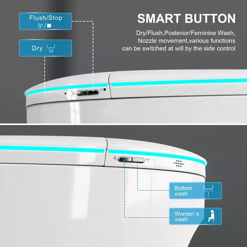 Smart-Bidet-Toilette mit automatischem Öffnen/Schließen von Deckel und Sitz, Fußsensor-Spülung, spülkastenlos, einteilig, verlängert, beheizter Sitz