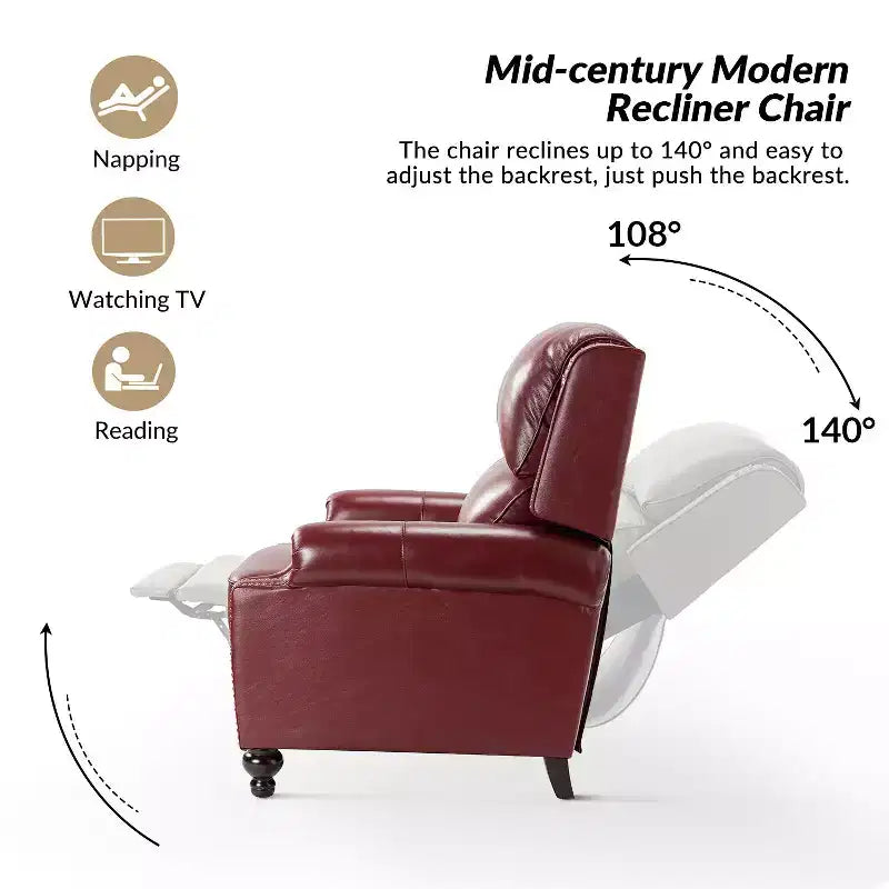 2er-Set Elisabete Modern Wingback Echtleder-Liegesessel mit Vintage-Nagelkopfleiste für Wohn- und Schlafzimmer | ART OF LIVING DESIGNS