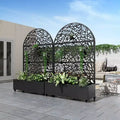 MAYEERTY 72x47 Schwarzer gewölbter Eisen-Pflanzkasten mit Spalier, 3-teiliges Set, dekorativer Gartensichtschutz für Terrasse und Balkon