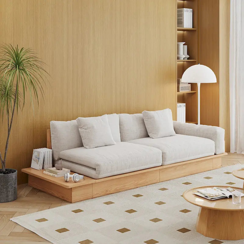 JASIWAY Modernes Sofa aus Massivholz mit Polsterung aus Baumwollleinen