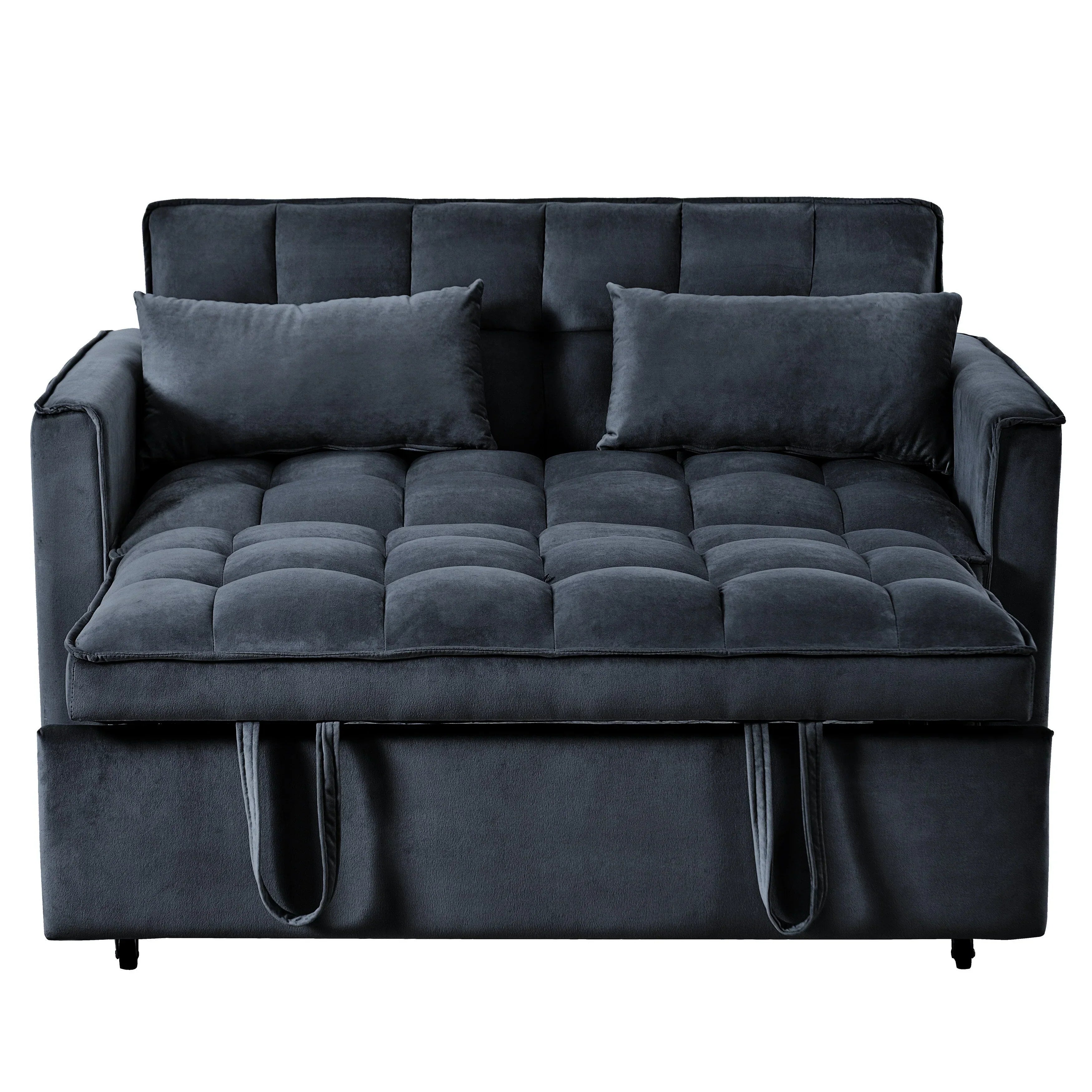 Modernes Schlafsofa zum Ausziehen, 3-in-1 Schlafsofa mit verstellbarer Rückenlehne, Samt-Zweisitzer, Kissen & Seitentaschen