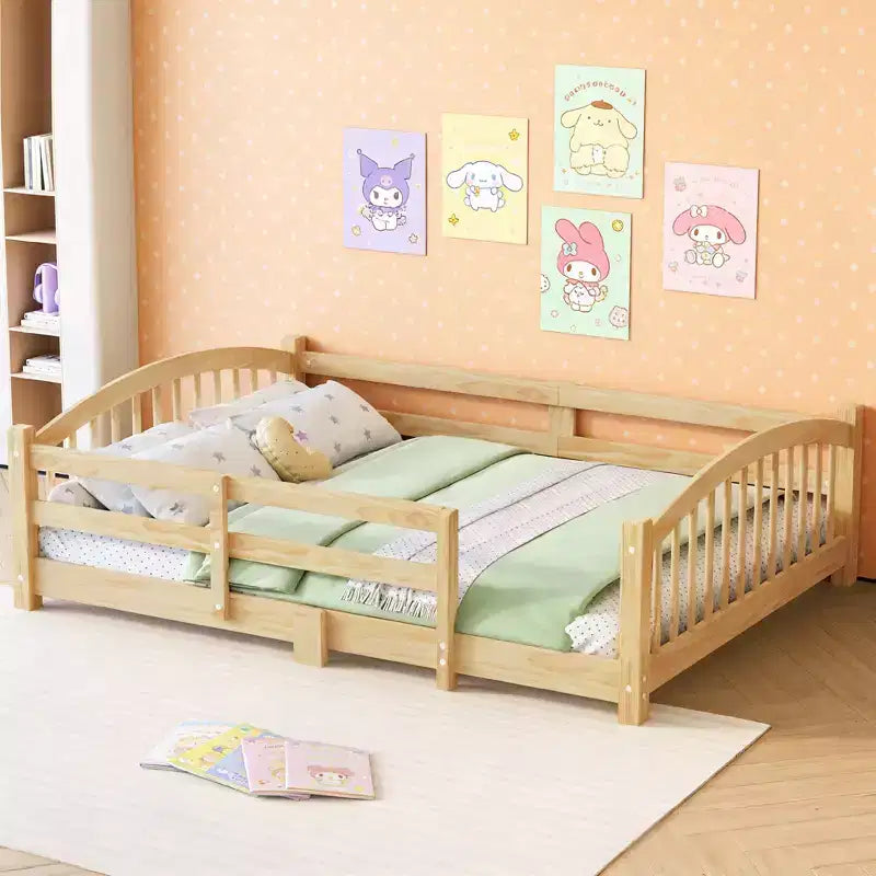 Luxystar Montessori-Bett in voller Größe mit niedriger Profilhöhe, Sicherheitsgittern und Kopfteil