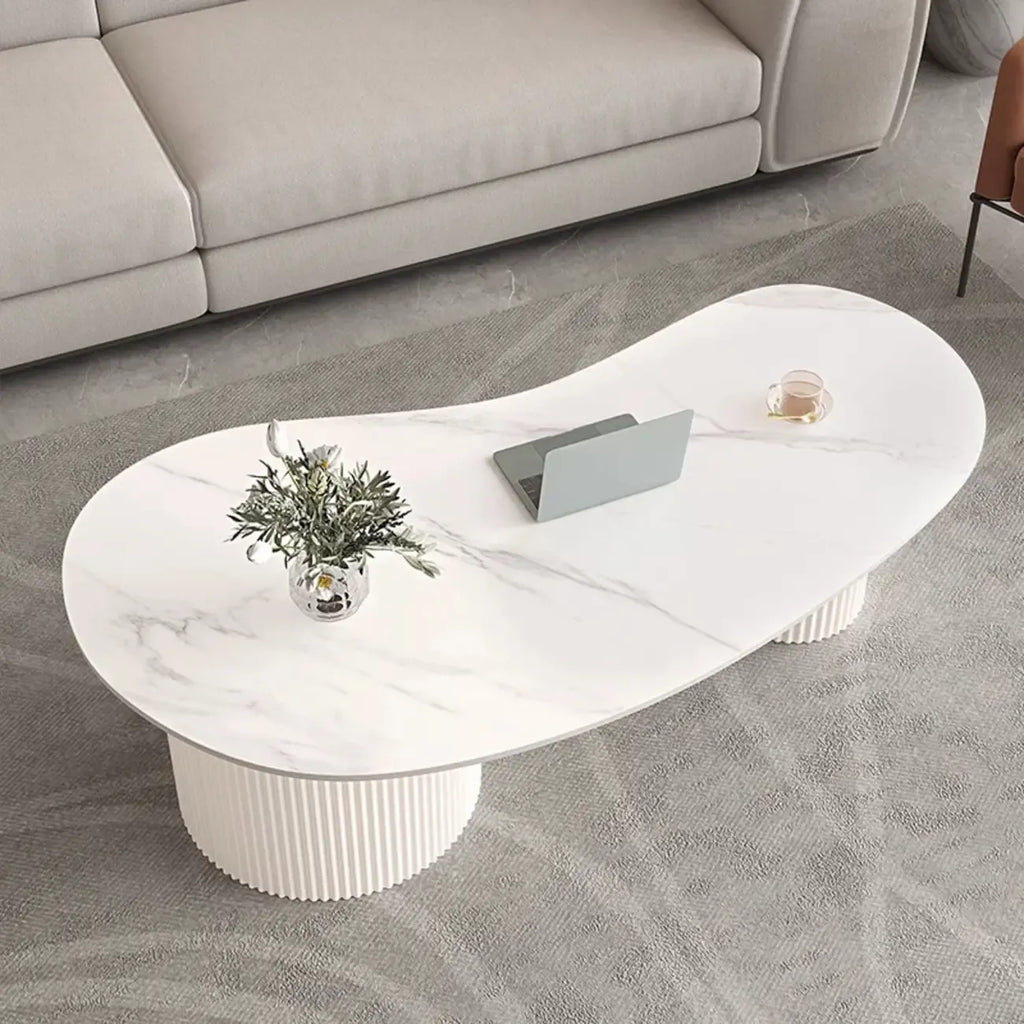 Minimalistischer ovaler Couchtisch in Standardweiß mit 2 Schubladen