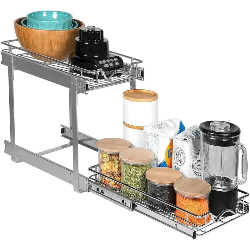 Auszugschrank-Organizer, 2 Etagen, strapazierfähiges Metall mit lebenslanger eingeschränkter Garantie – Rostfreies Chrom-Finish