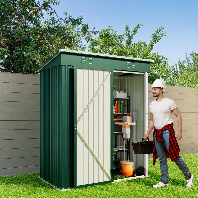 Outdoor-Geräteschuppen aus Metall mit abschließbarer Tür für Gartenmöbel und Werkzeuge