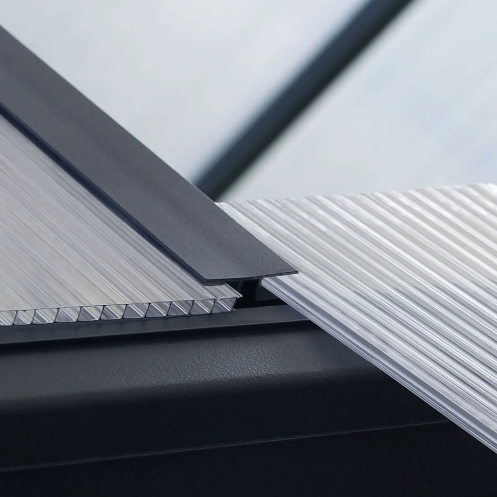 VEIKOUS Aluminium-Gewächshaus-Bausatz mit begehbarem Garten, verstellbarer Dachluke und abschließbarer Tür, Grau