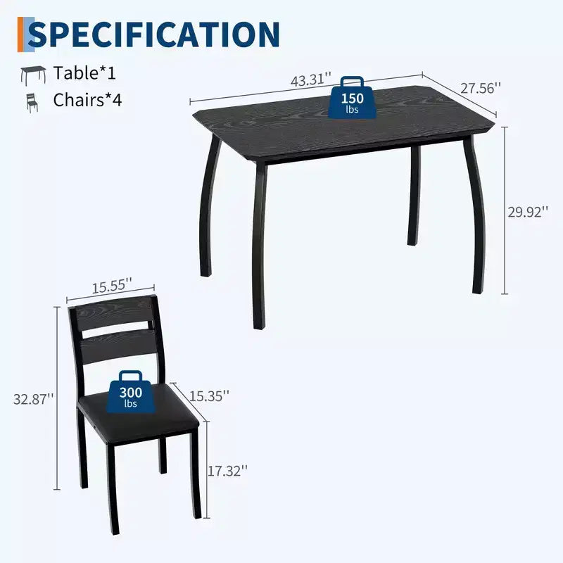 5-teiliges Küchenstuhl- und Tischset mit Metallrahmen und abgeschrägtem Design