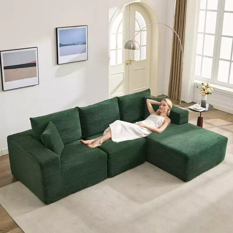 108 Modernes Sofa, 3-Sitzer Polster Ecksofa mit Kissen, Tiefes Sofa, Keine Montage Erforderlich