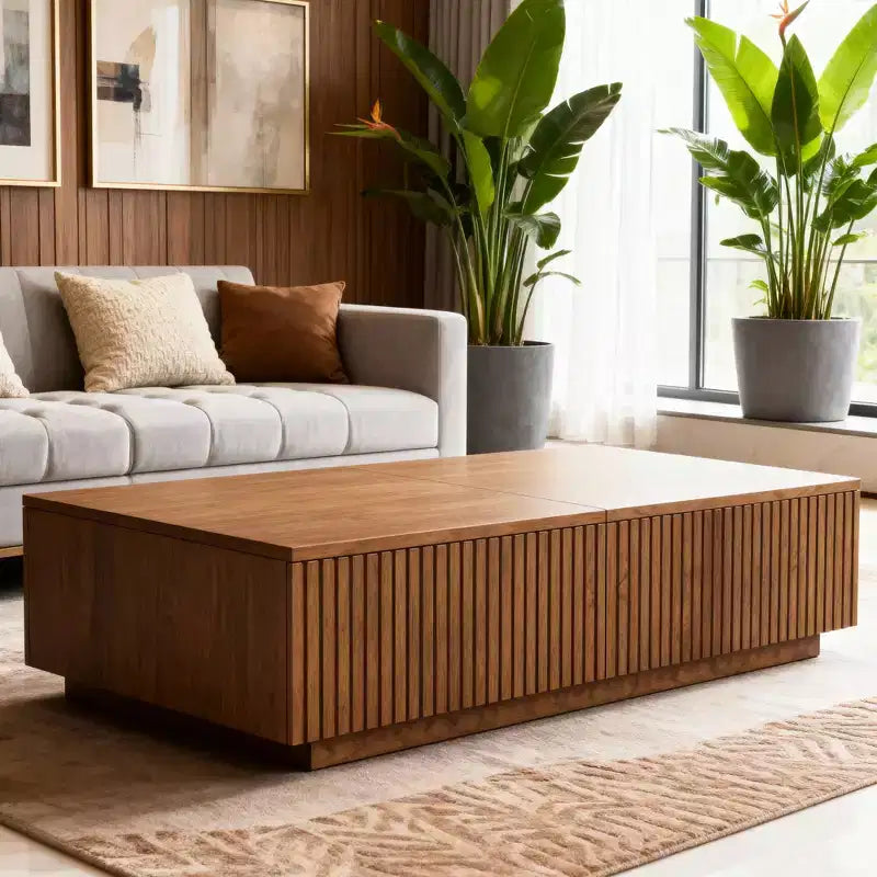51.1 Couchtisch mit hochklappbarer Platte im Mid-Century Modern-Stil, rechteckiger Wohnzimmertisch aus Walnussholz