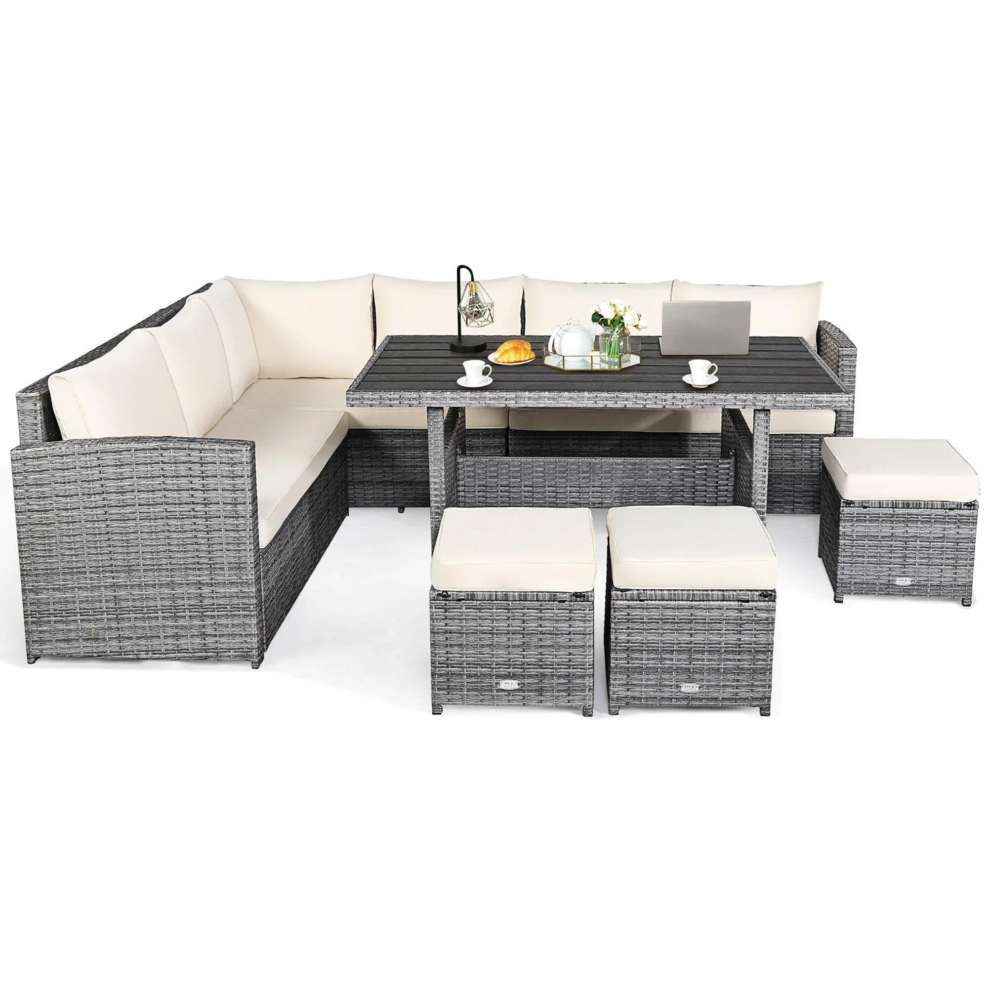 Costway 7-teiliges Terrassen-Essgruppe Rattan-Sofa Couch Ottomane – Details ansehen