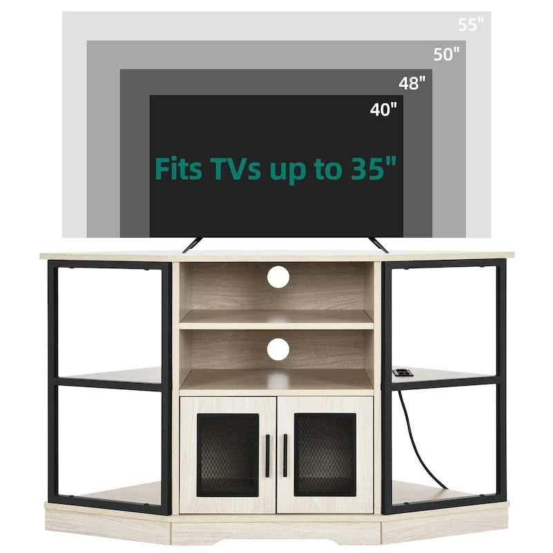Farmhouse Eck-TV-Ständer Unterhaltungscenter Medienkonsole für Fernseher bis 55 Zoll mit Steckdose
