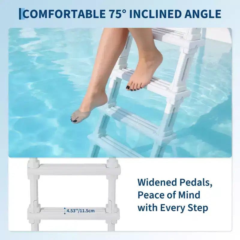 Hochrobuste 5-Stufen-Schwimmbadleiter mit doppelten Handläufen Rutschfeste, stabile PE-Stufen 180 kg Tragfähigkeit Passend für 122-137 cm tiefe Einbau- und Aufstellpools