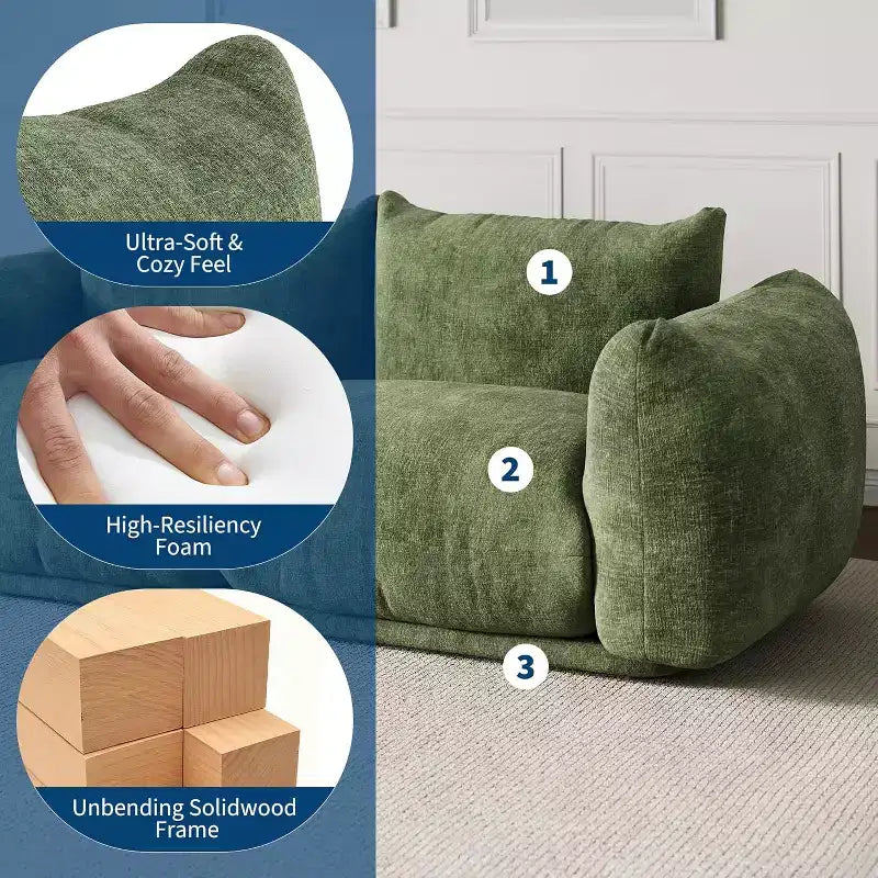 Modulares Chenille-Liebessofa, 2-Sitzer-Cloud-Sofa mit hochelastischem Schwamm, knochenloses Sofa für kleine Räume