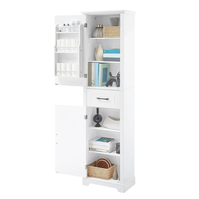 Freistehender Badezimmerschrank mit 2 Türen, verstellbaren Einlegeböden und Türablage, hoher Badezimmer-Organizer