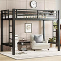 Metall-Hochbett, platzsparendes Hochbettgestell mit zwei Leitern und Schutzgittern, Schwarz – ModernLuxe