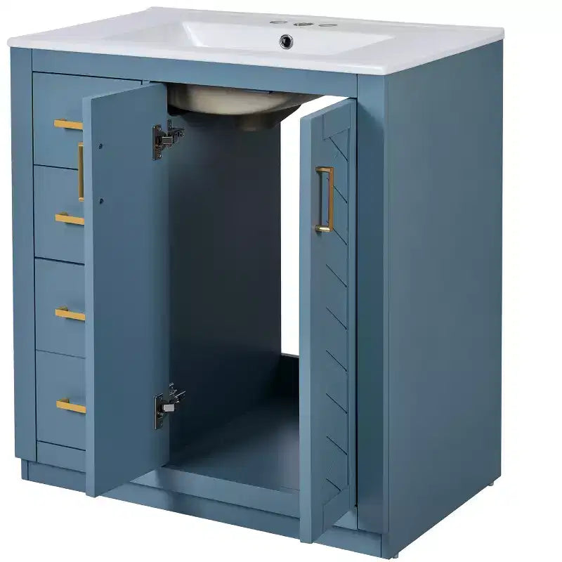 30 Zoll Einzelwaschtisch-Badschrank mit Unterschrank und 3 Schubladen – Schwarz / Blau / Grün / Indigo / Weiß