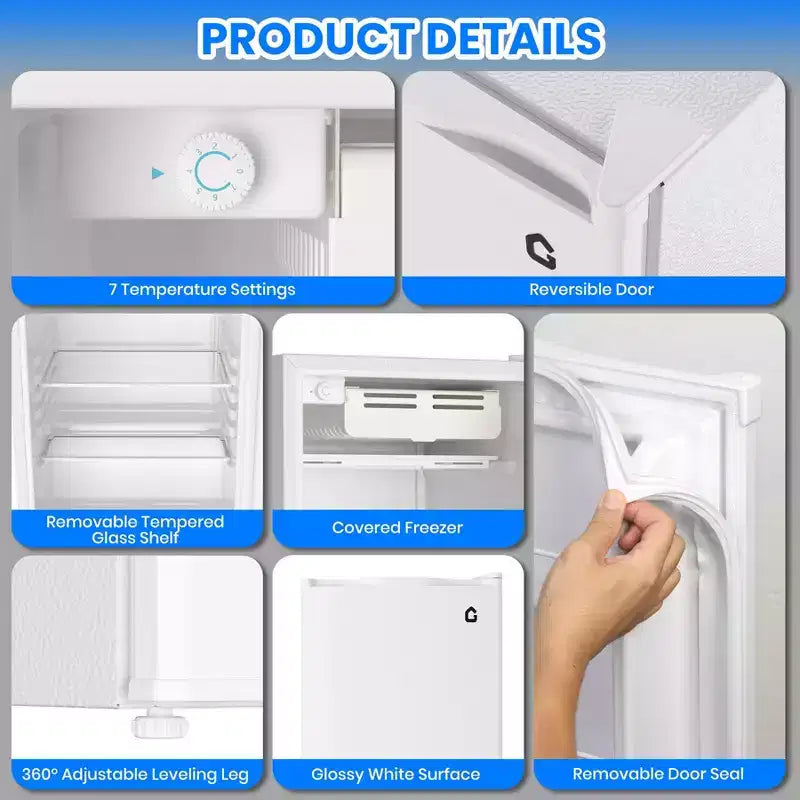 4.5 Cu.Ft Minikühlschrank mit Gefrierfach, Kompakter Kühlschrank mit wechselbarem Türanschlag, verstellbarem Thermostat, energieeffizient, kleiner Kühlschrank
