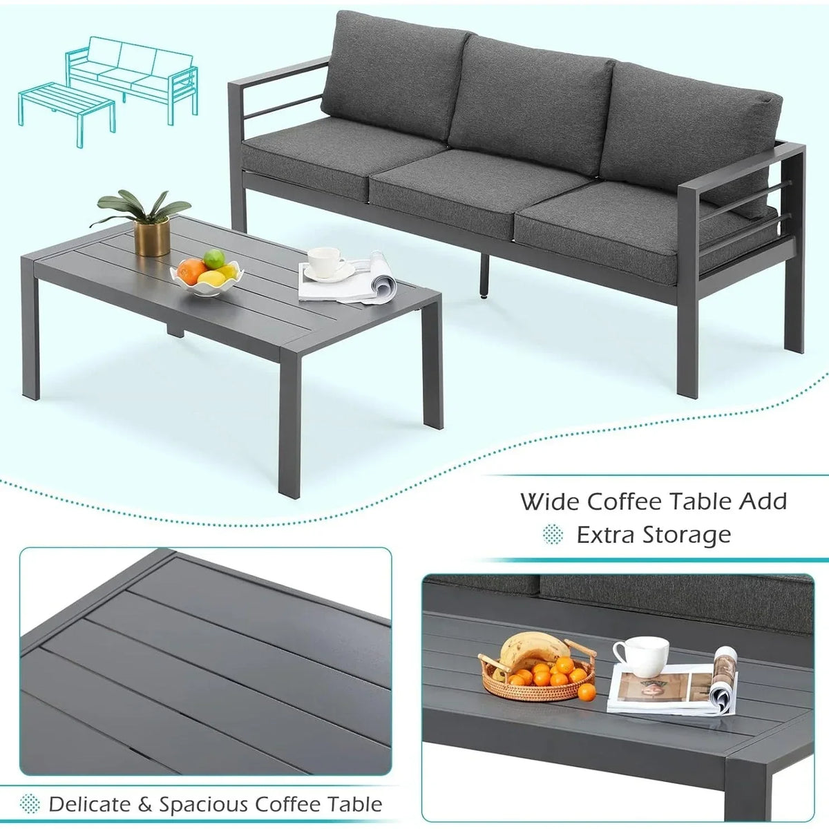 AECOJOY 7-teiliges Aluminium-Terrassenmöbel-Set Outdoor-Gesprächsgarnitur