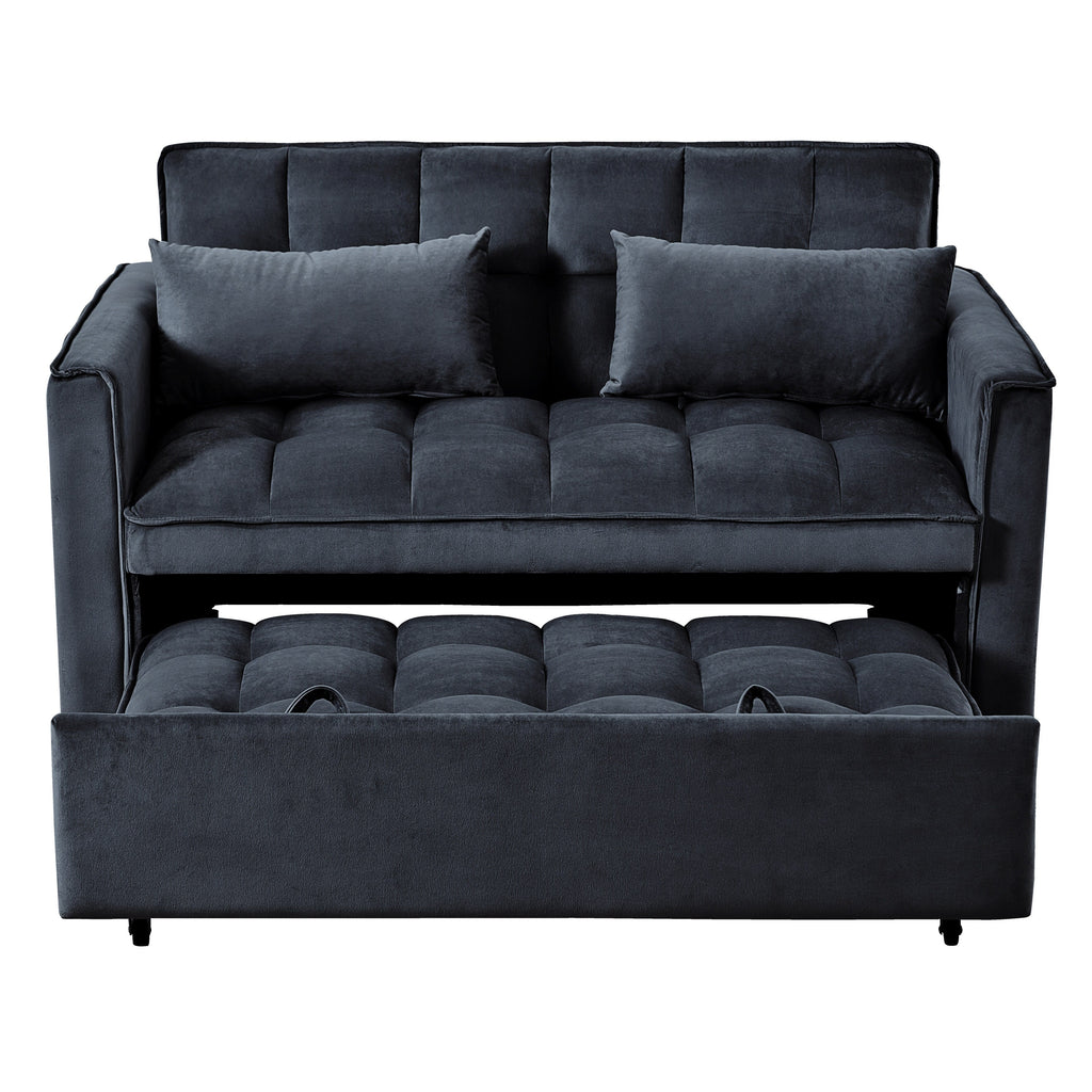 Modernes Schlafsofa zum Ausziehen, 3-in-1 Schlafsofa mit verstellbarer Rückenlehne, Samt-Zweisitzer, Kissen & Seitentaschen