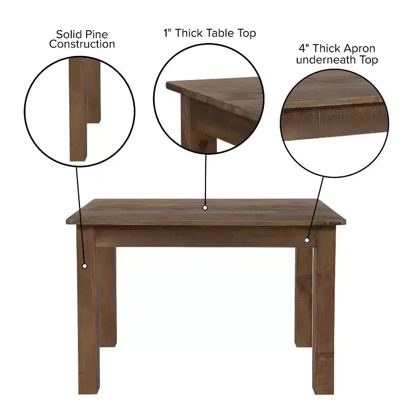 Flash Furniture 46 x 30 rechteckiger Esstisch aus massiver Kiefer im Landhausstil