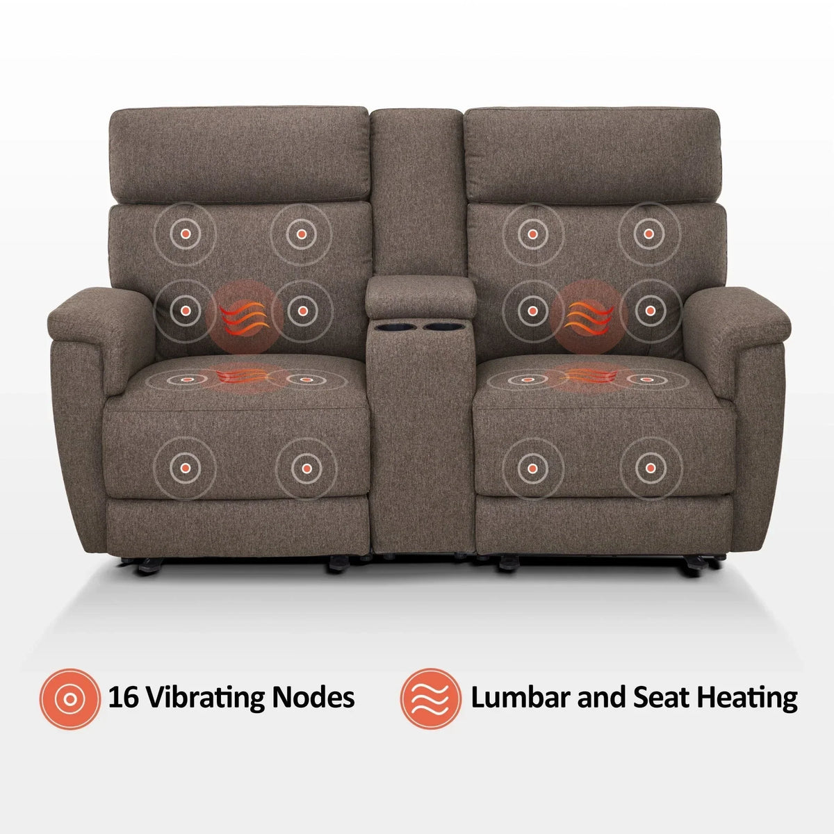 MCombo 60.2 Power Loveseat Relaxsofa mit Massage und zweifacher Heizung, verstellbarer Kopfstütze, USB- & Typ-C-Anschluss, Stoff