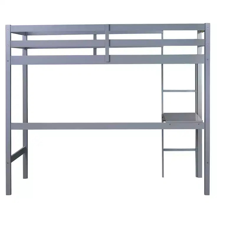 Okak Minimalism Hochbett mit Leiter, Hochbett aus Kautschukholz mit Sicherheitsgeländer und integriertem Schreibtisch, Bettrahmen für Kinder, Jugendliche
