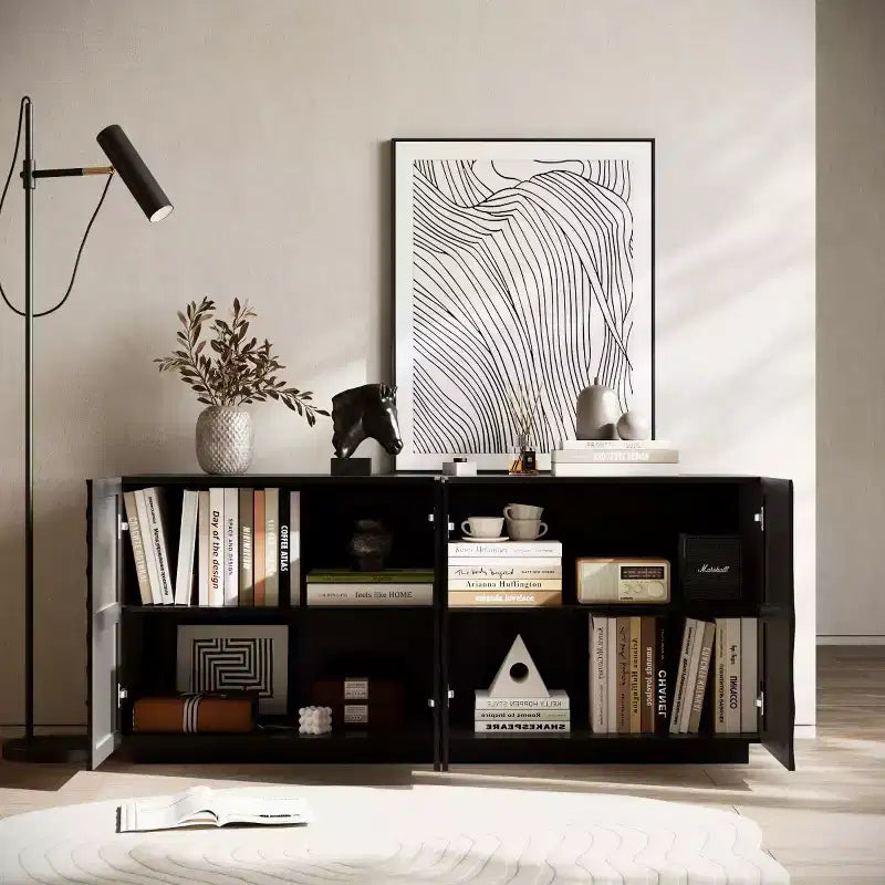 59 Modernes Spiral-Sideboard-Buffetschrank, flaches Kunst-Eingangs-Aufbewahrungsschrank mit 3D-Riffeltextur-Türen
