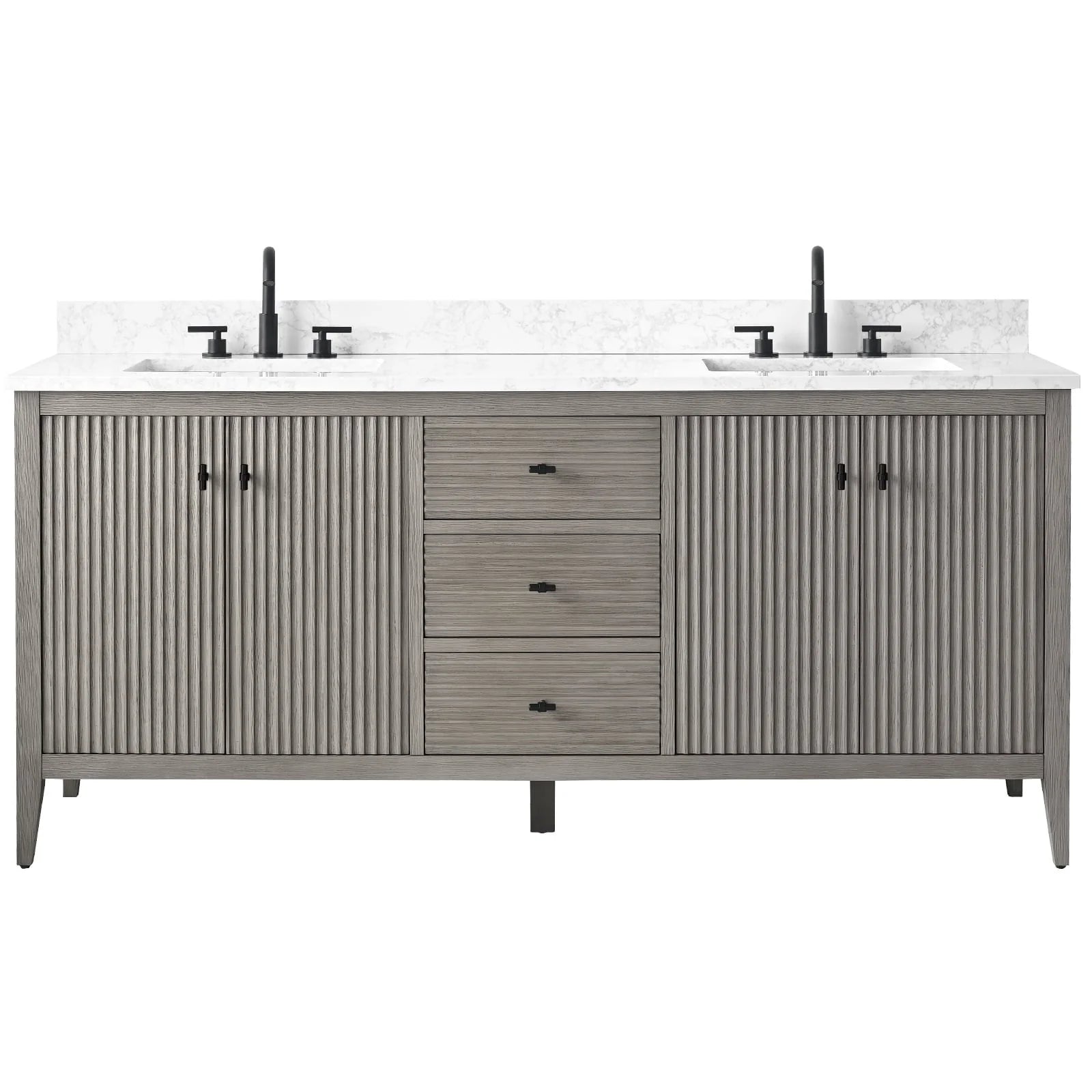 Vanity Art 72 Zoll Badezimmer-Waschtischunterschrank mit Doppelwaschbecken und Kunstmarmorplatte