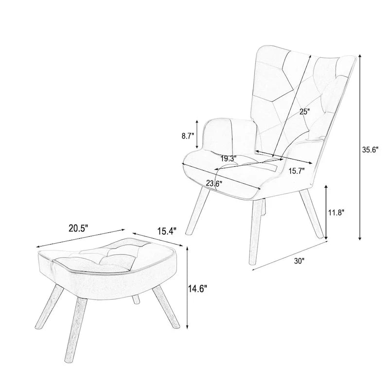 Akzentsessel mit Ottoman, Wohnzimmersessel und Ottomane Set, Bequemer Seitenlehnsessel für Schlafzimmer, Kreative Spleiß-Stoffoberfläche