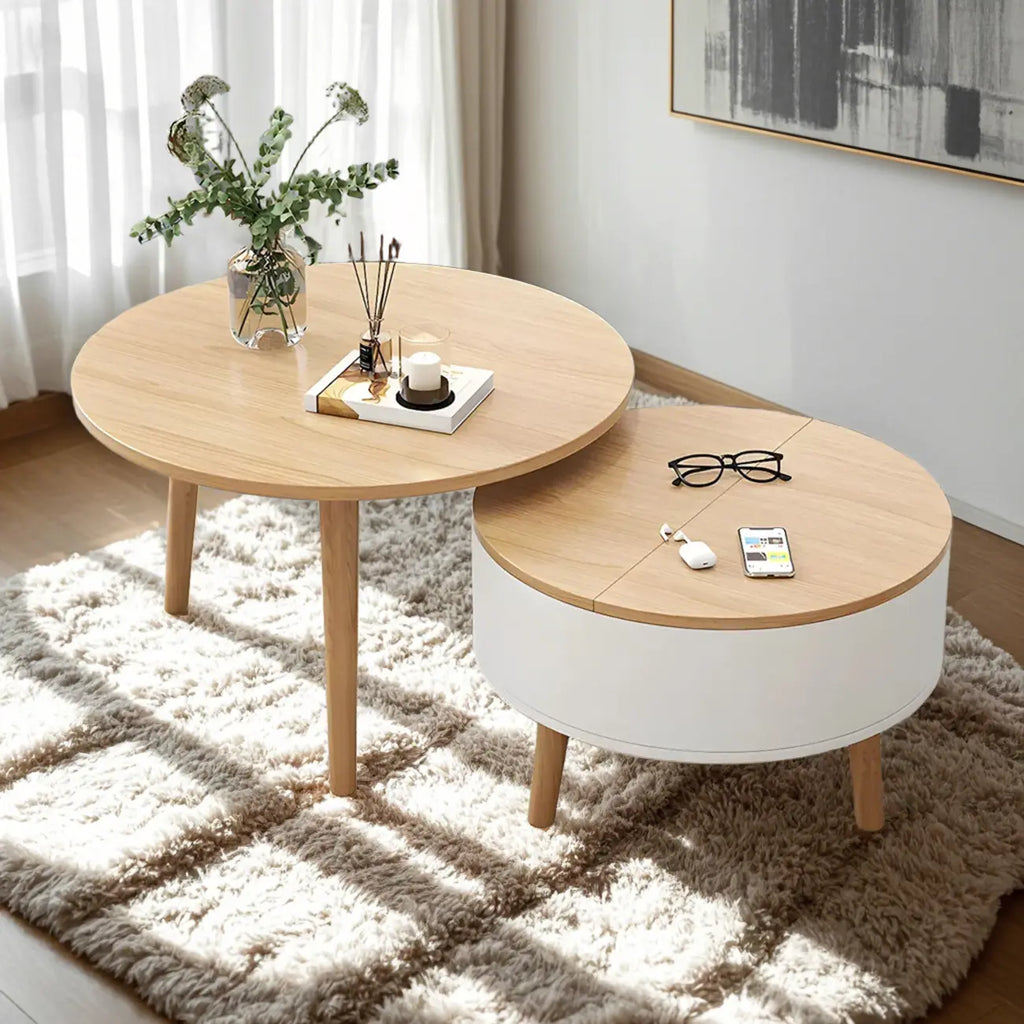 Schwarz Weiß Moderner Runder Couchtisch aus Holz mit Stauraum